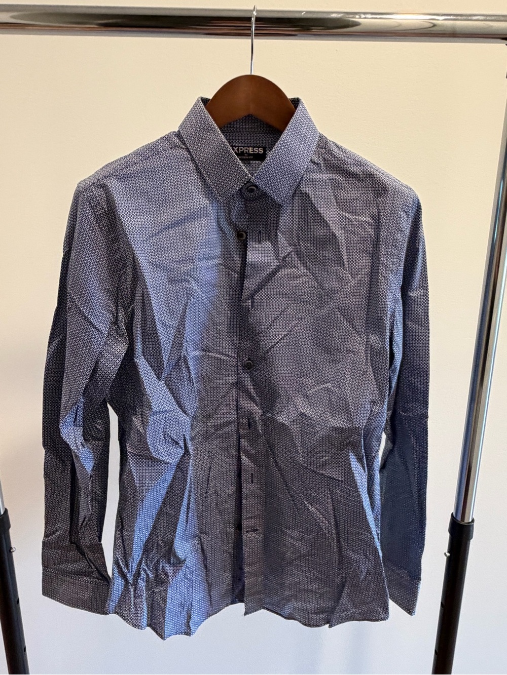 Express Men's Blue Micro-Pattern Dress Shirt